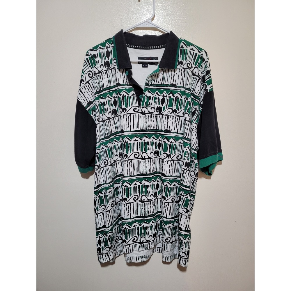 Greg Norman Polo Shirt Mens‎ XL Green White Tribal Geometric Print